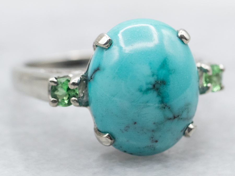 Turquoise and Tourmaline White Gold Ring