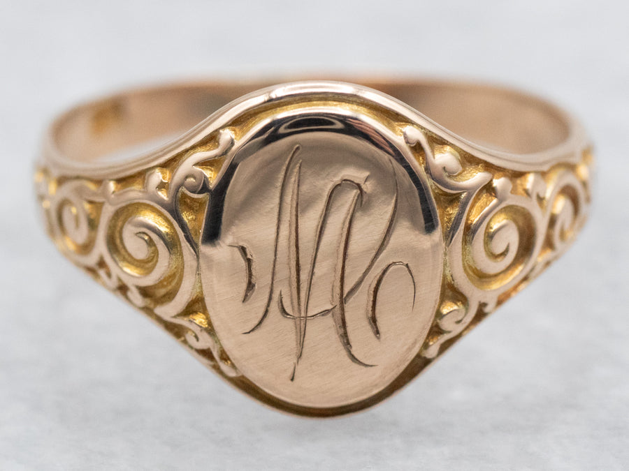 Victorian Gold "M" Monogrammed Signet Ring