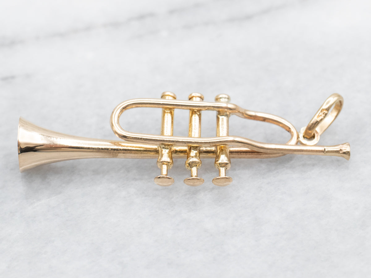 Large Italian Gold Trumpet Pendant