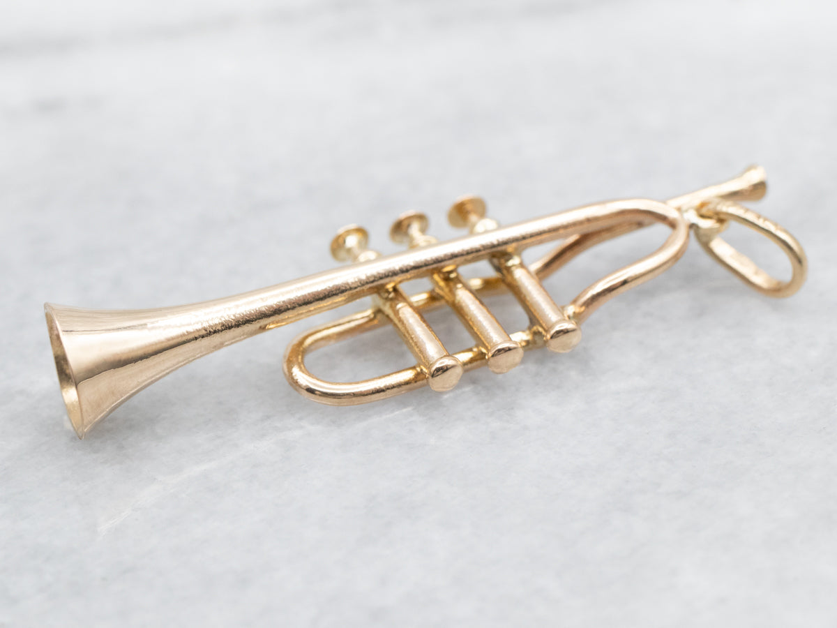 Large Italian Gold Trumpet Pendant