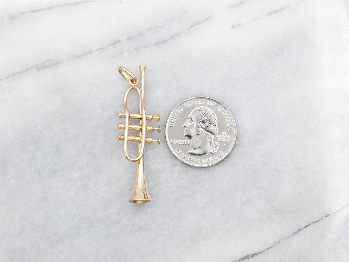 Large Italian Gold Trumpet Pendant