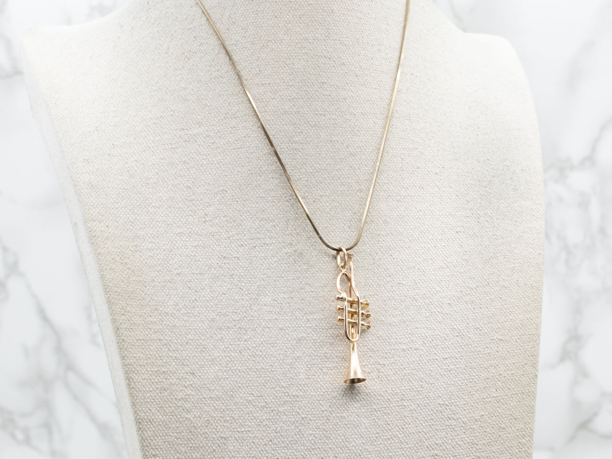 Large Italian Gold Trumpet Pendant