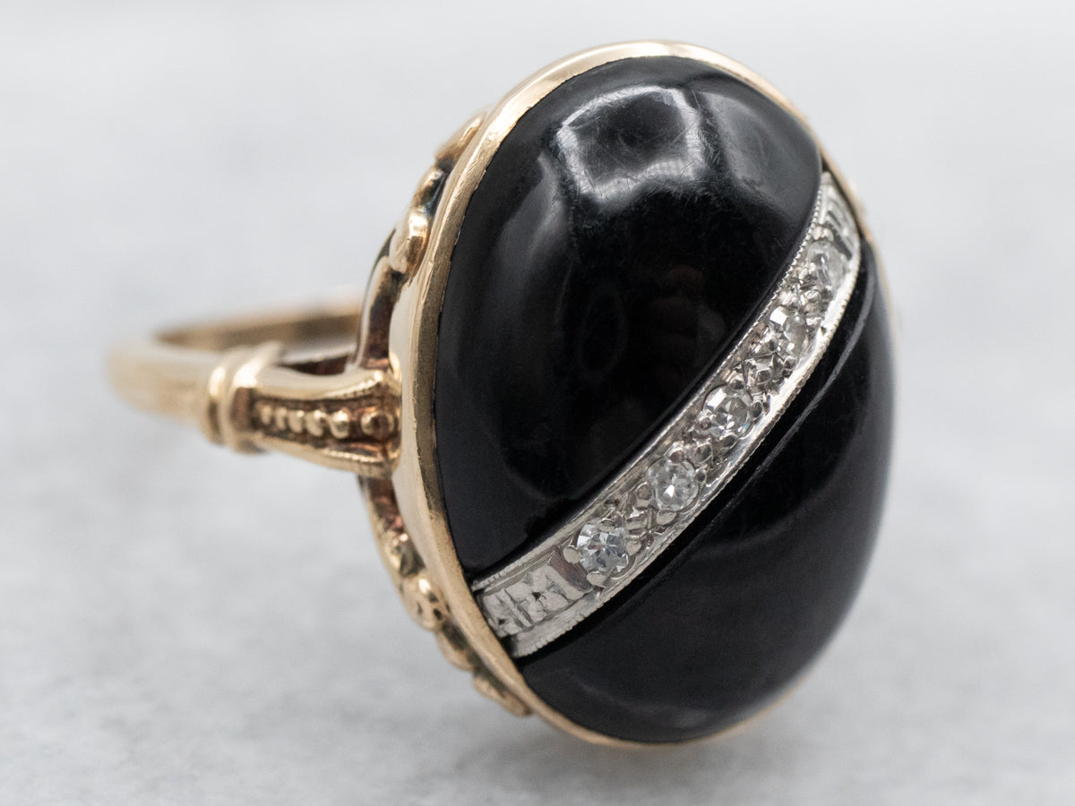 Retro Era Onyx and Diamond Cocktail Ring