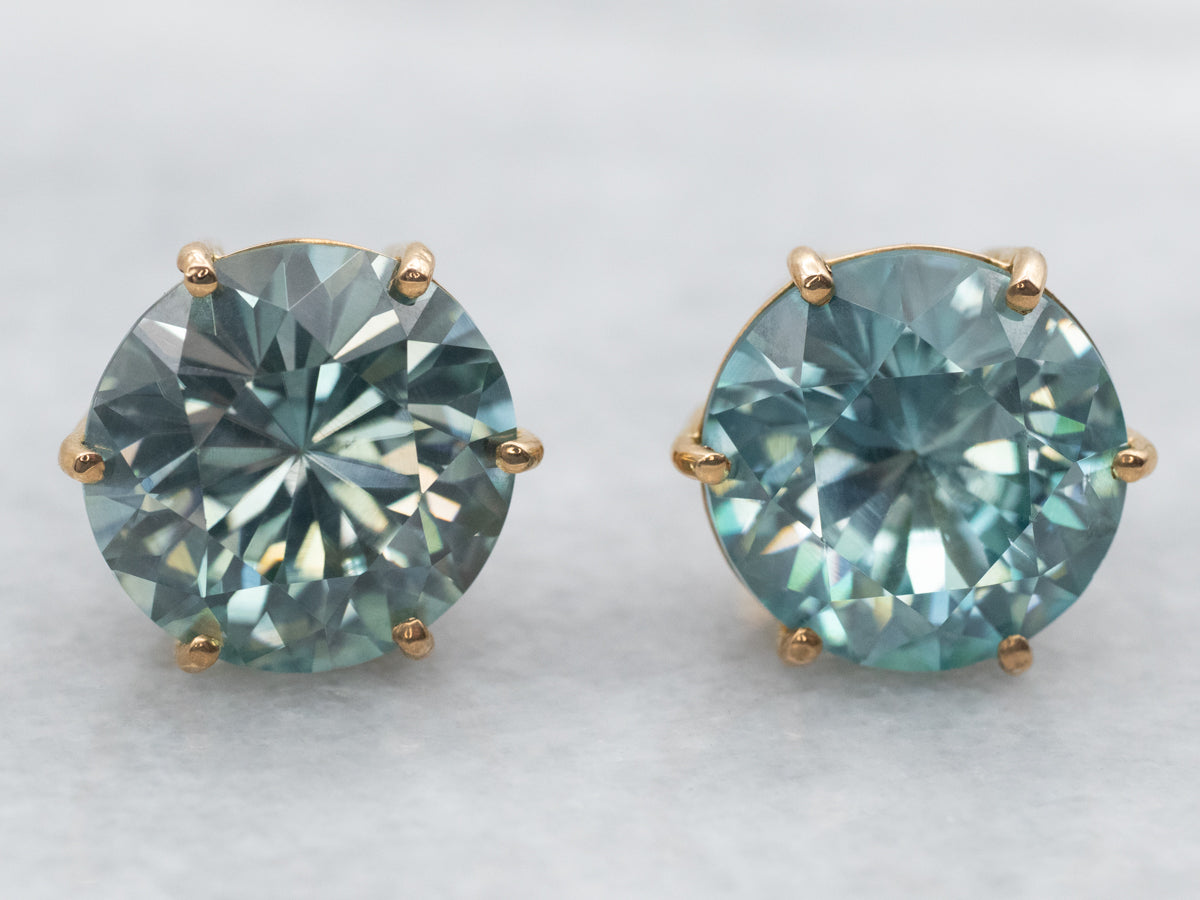 Round Cut Blue Zircon Stud Earrings