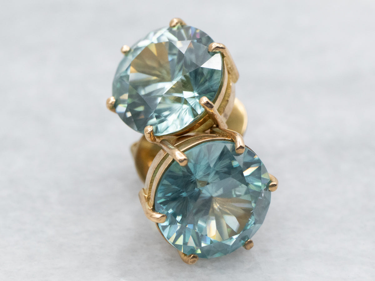 Round Cut Blue Zircon Stud Earrings