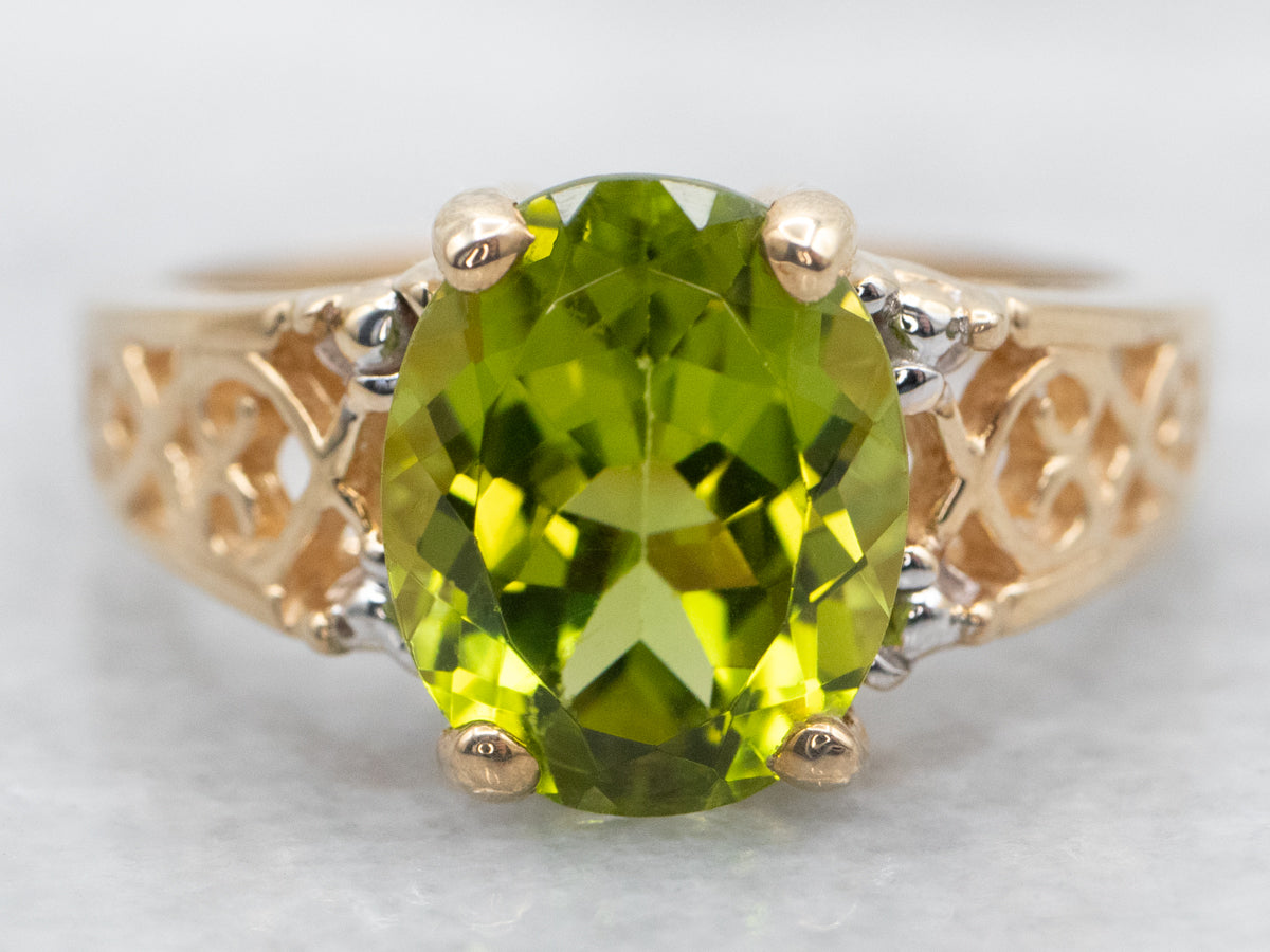 Gold Filigree Peridot Solitaire Ring
