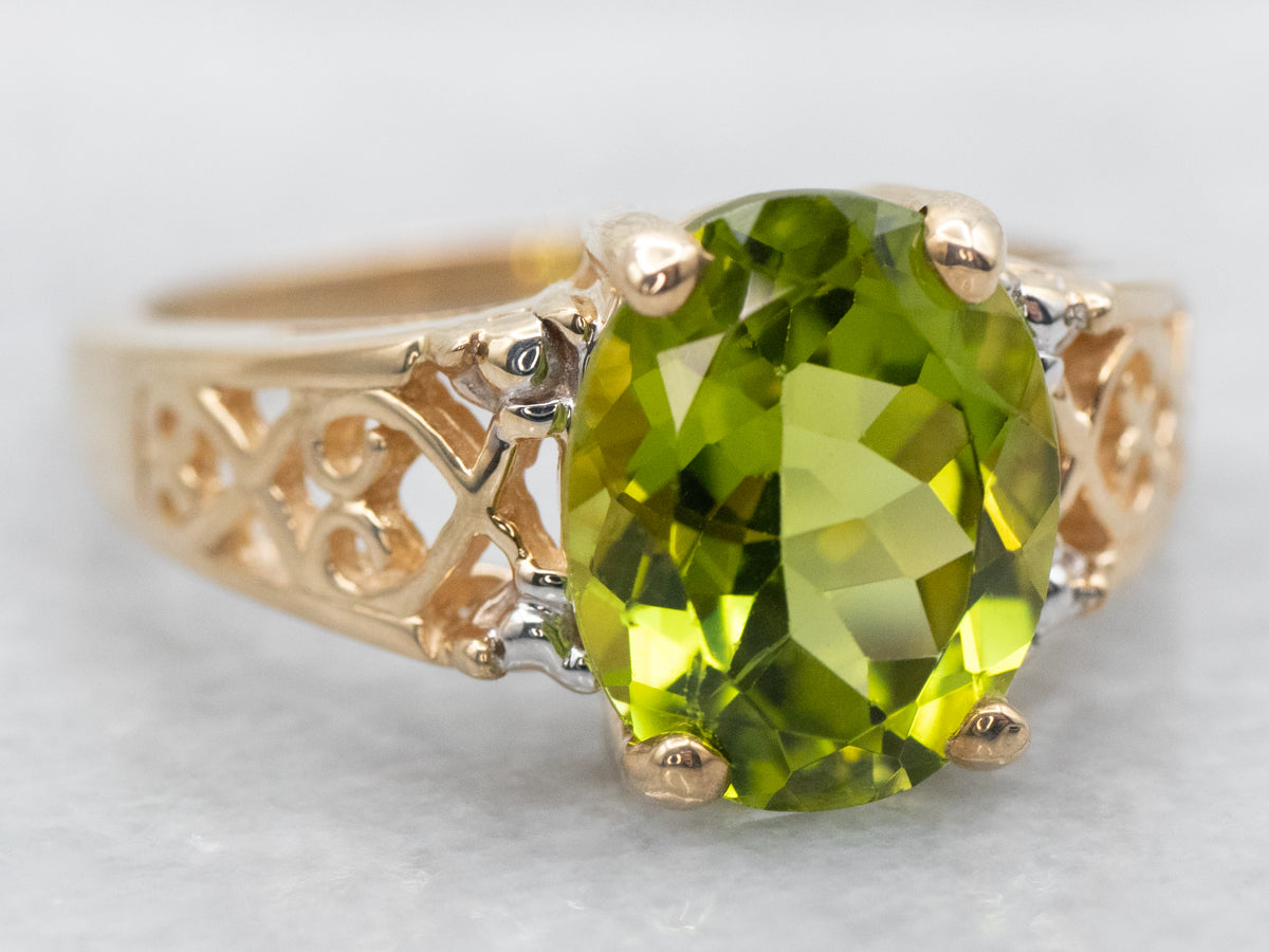 Gold Filigree Peridot Solitaire Ring