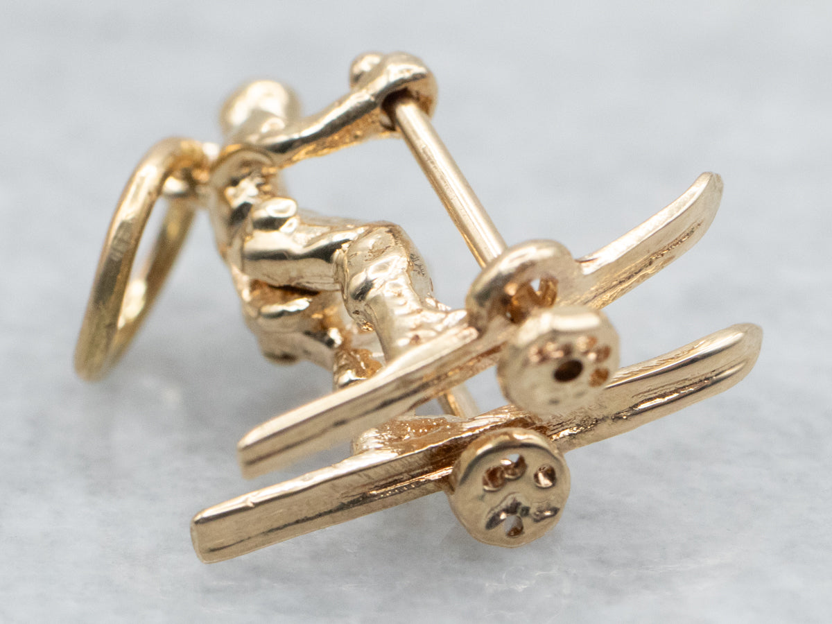 Vintage Gold Skier Charm