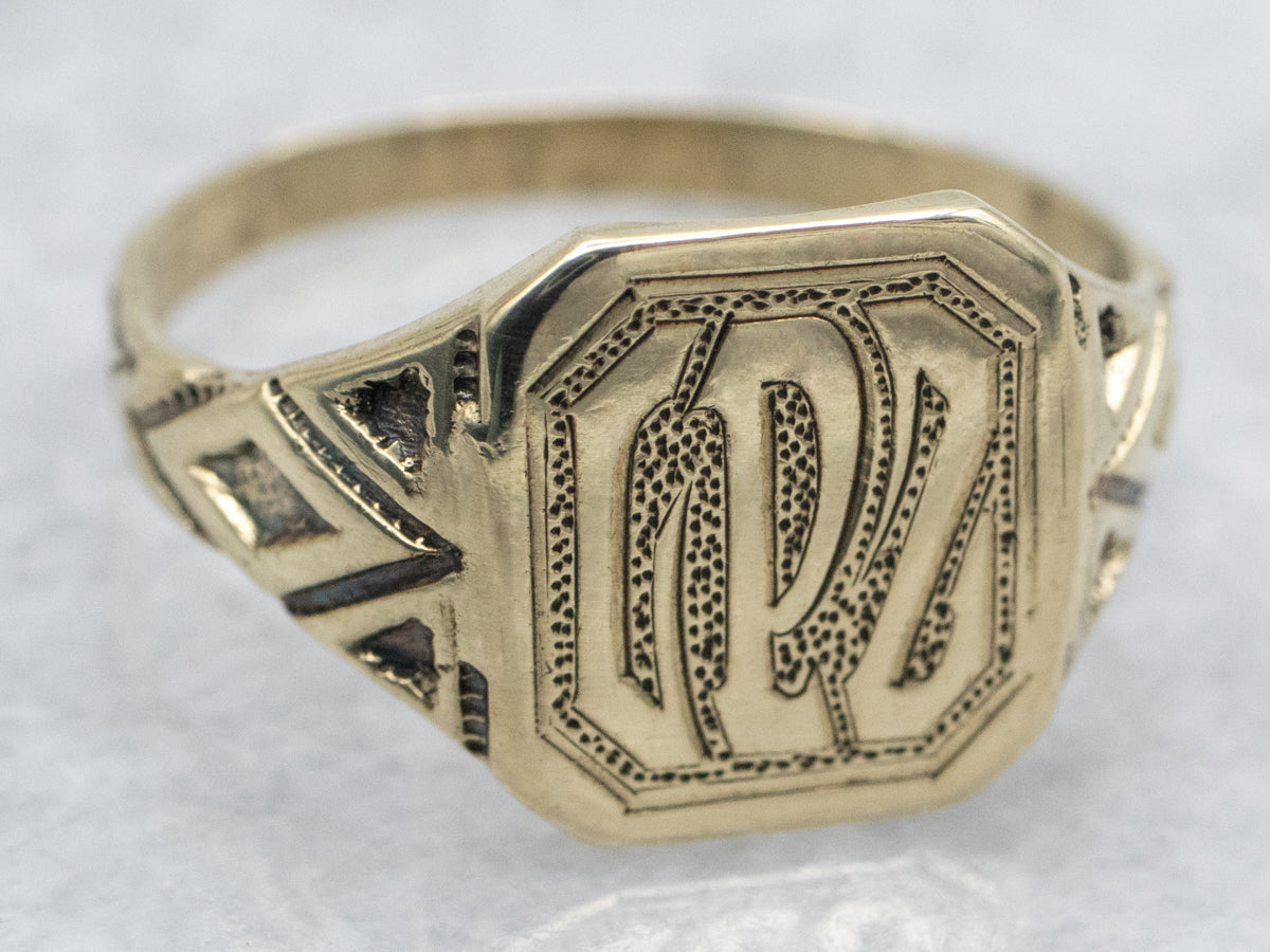 Art Nouveau "GPZ" Engraved Signet Ring