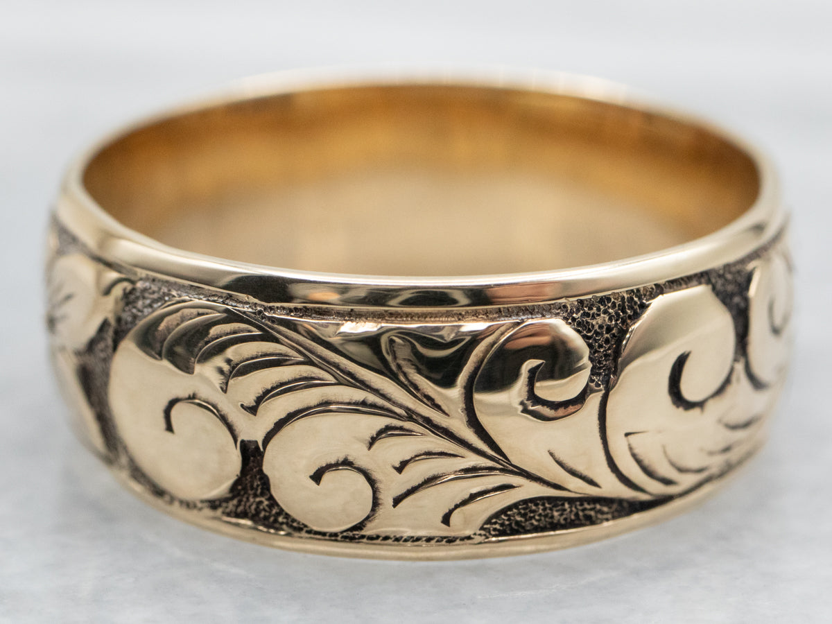 Men's Antique Gold Flower Pattern Band