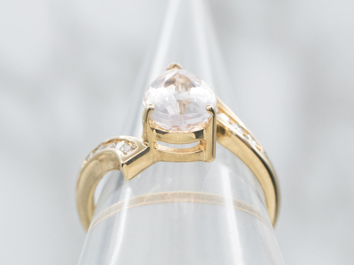 Pear Cut Morganite Bypass Ring with Diamond Shoulders