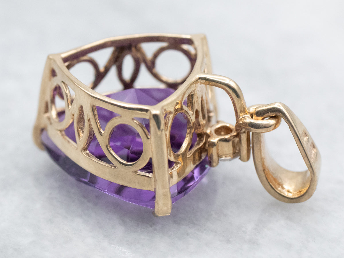 Trillion Cut Amethyst Pendant with Diamond Accent