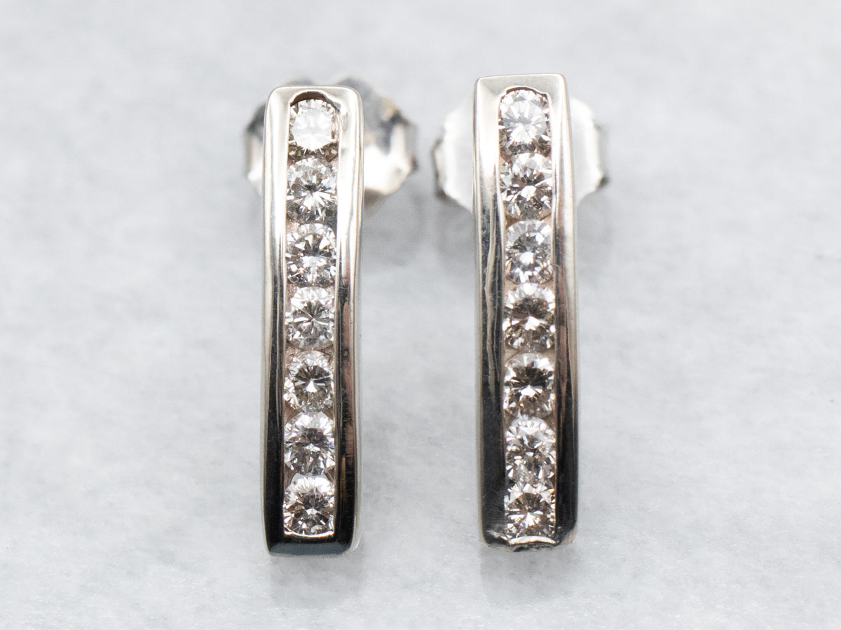 Sleek Channel Set Diamond Bar Drop Earrings