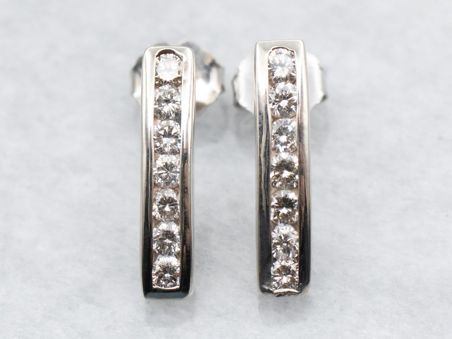 Sleek Channel Set Diamond Bar Drop Earrings