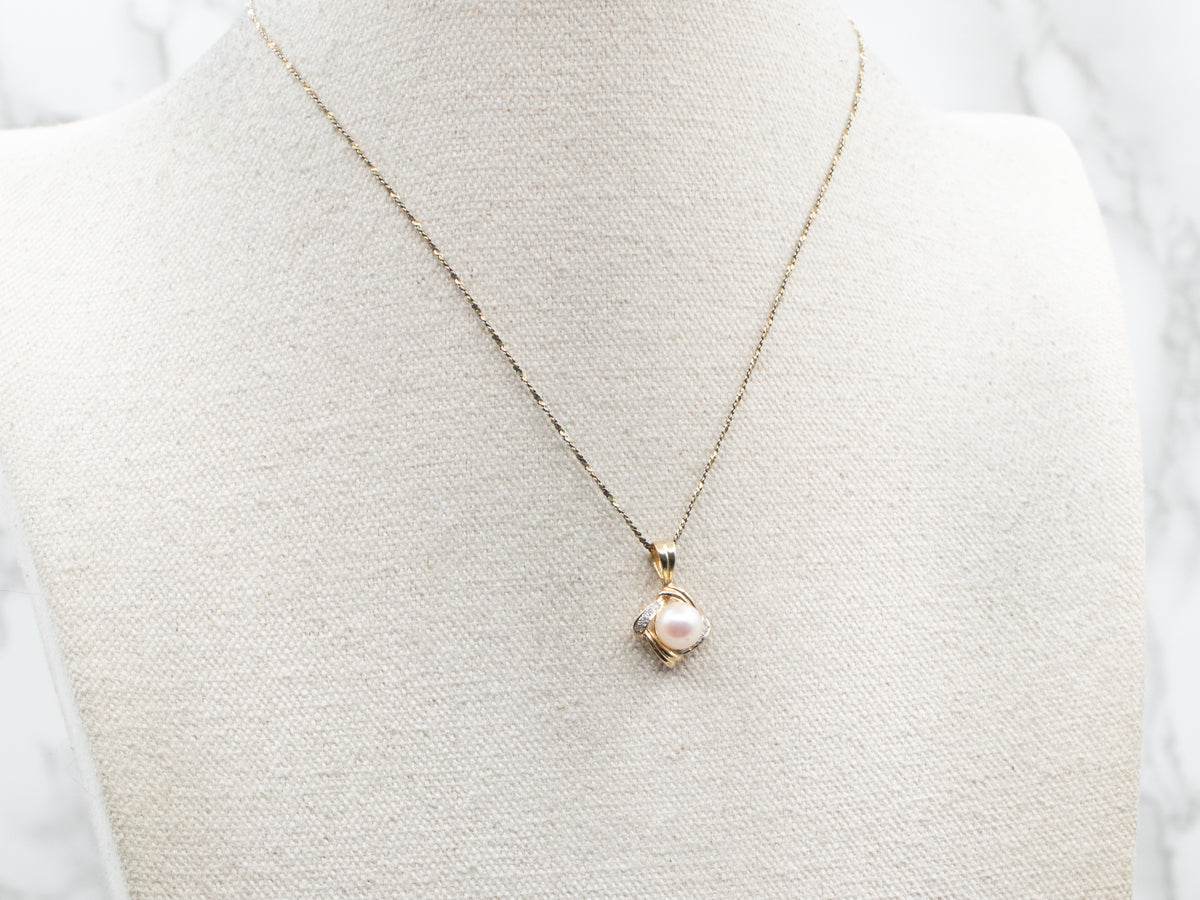 Sweet Pink Pearl and Diamond Pendant