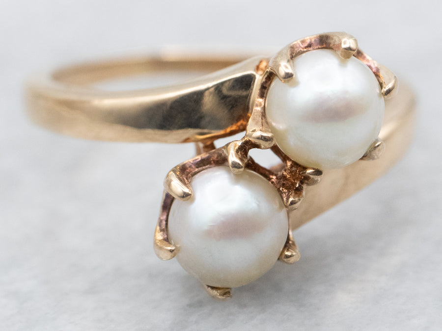 Vintage Gold Saltwater Pearl Bypass Ring
