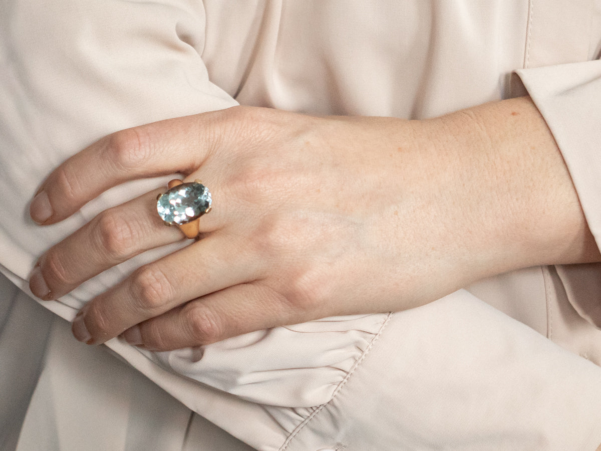 Oval Cut Blue Topaz Cocktail Ring