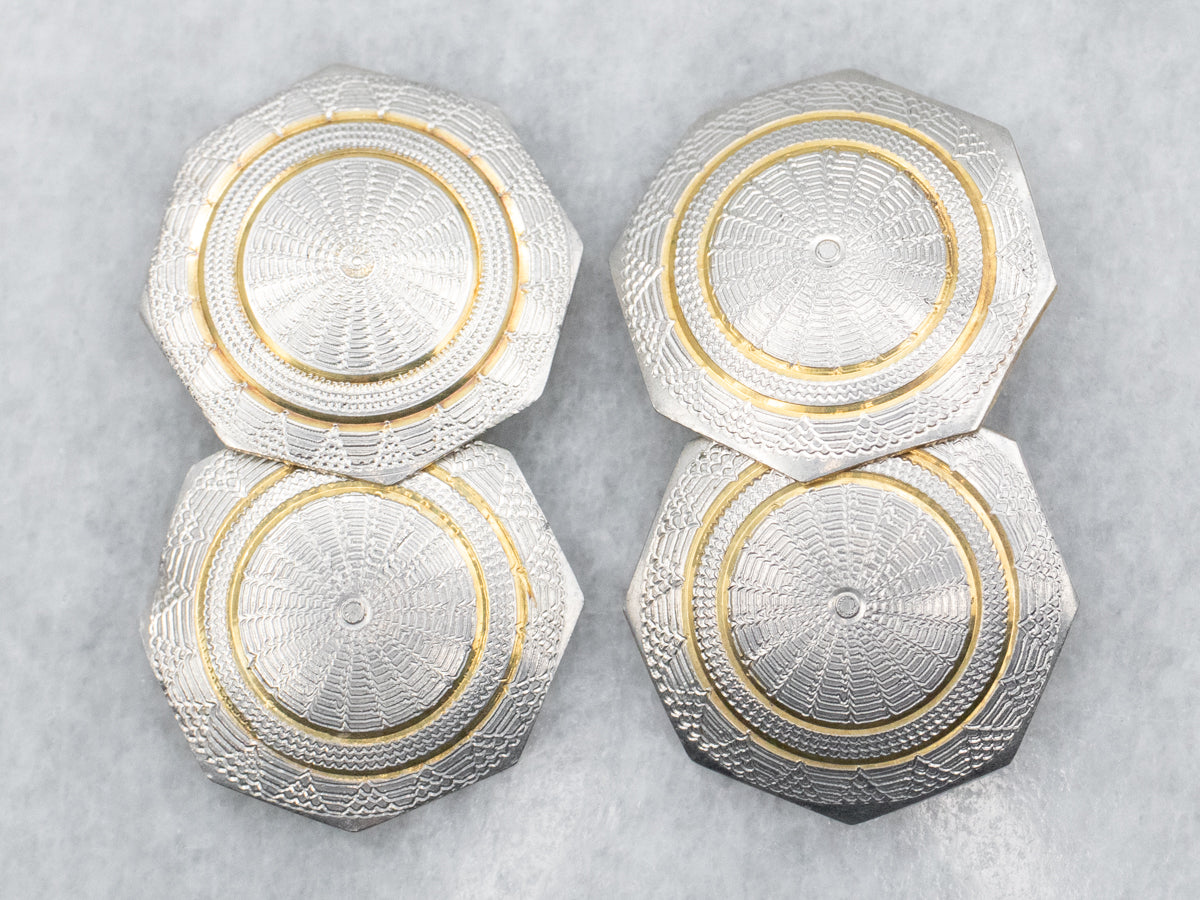 Retro Era Two Tone Gold Etched Cufflinks