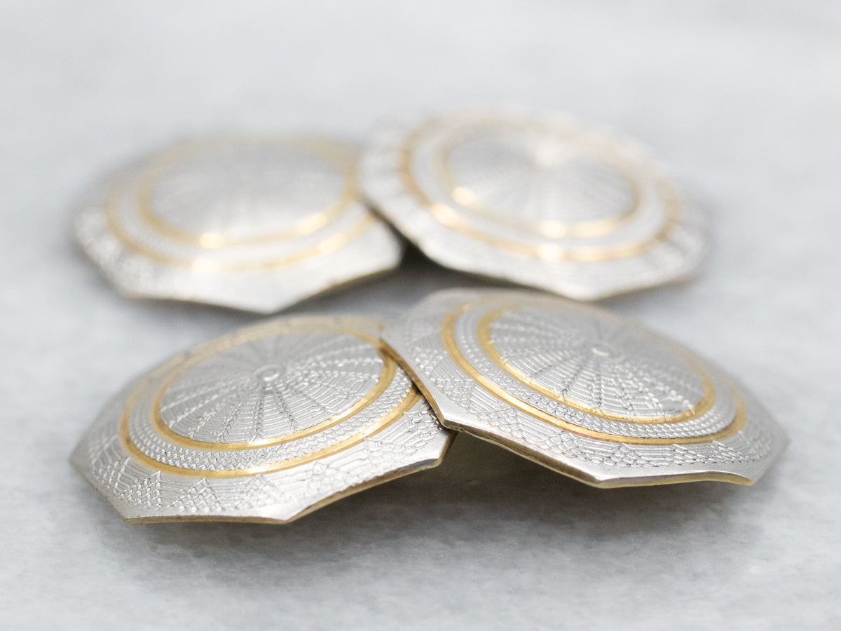 Retro Era Two Tone Gold Etched Cufflinks
