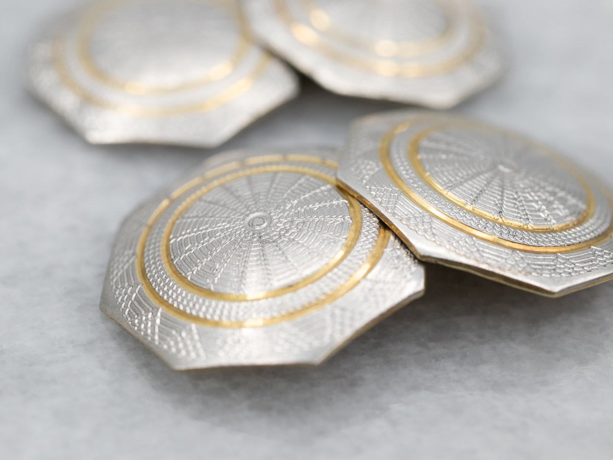 Retro Era Two Tone Gold Etched Cufflinks