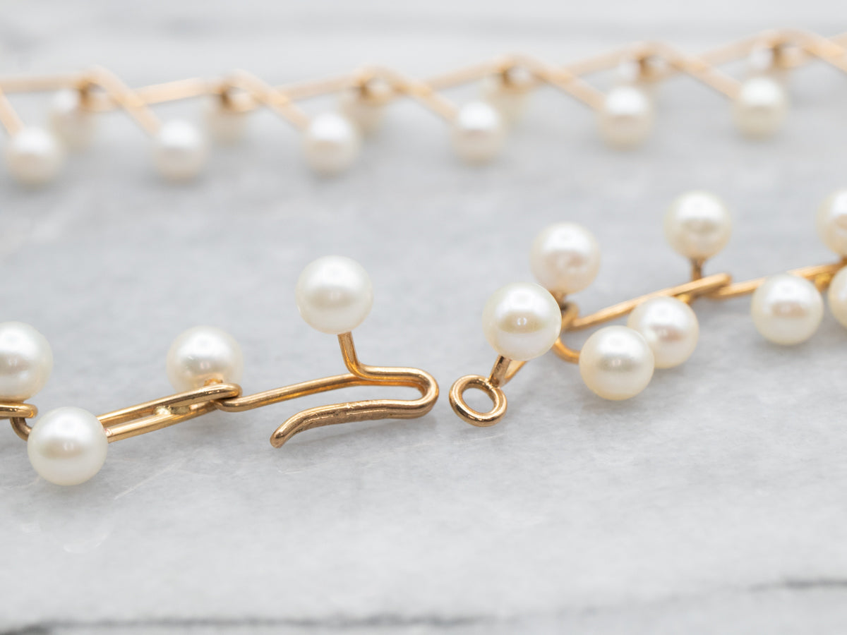 Modernist Gold Saltwater Pearl Necklace