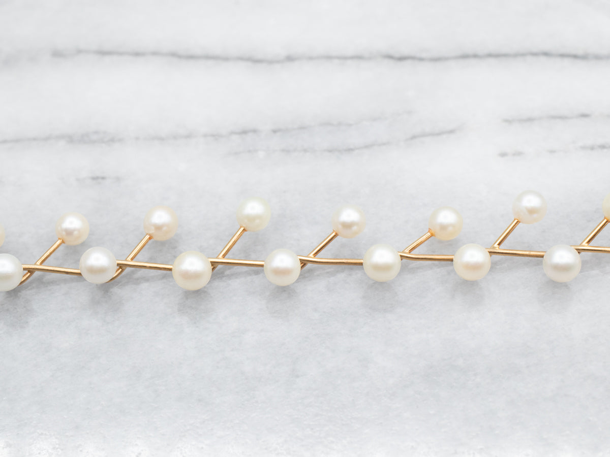 Modernist Gold Saltwater Pearl Necklace