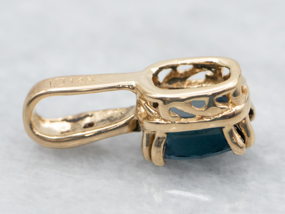 Cushion Cut Blue Spinel Pendant with Diamond Accents