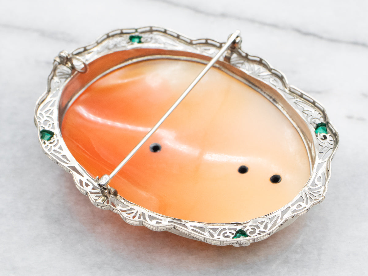 Art Deco Diamond and Green Doublet Cameo Brooch or Pendant