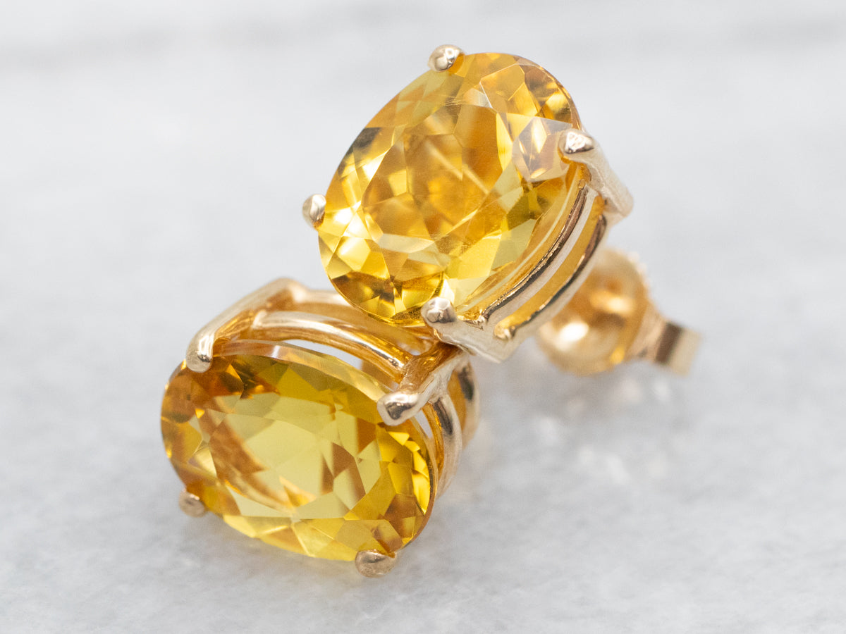 Oval Cut Yellow Beryl Stud Earrings