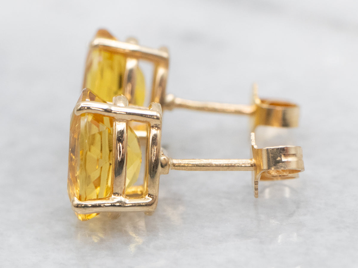 Oval Cut Yellow Beryl Stud Earrings