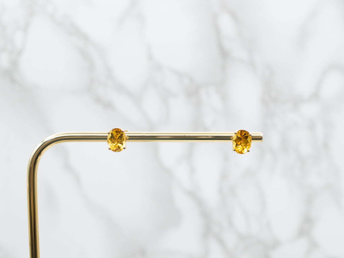 Oval Cut Yellow Beryl Stud Earrings