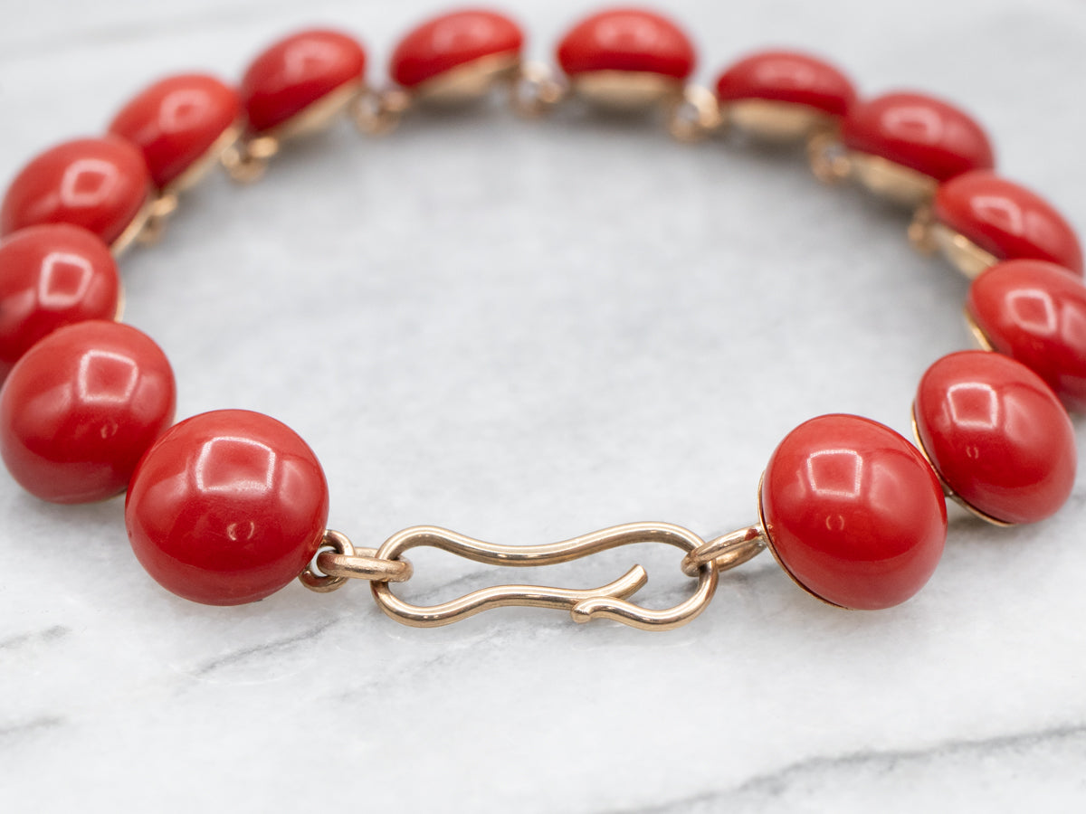 Vintage Red Coral and Gold Bracelet