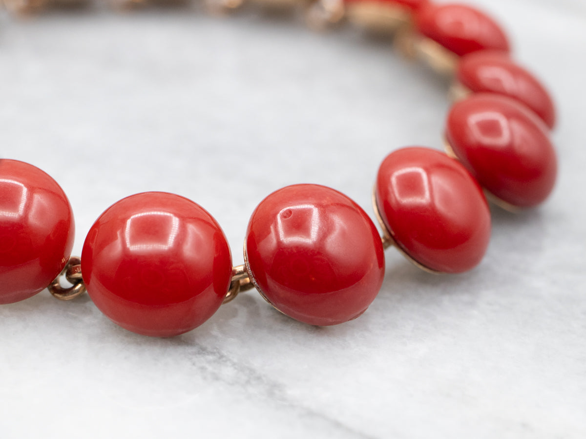 Vintage Red Coral and Gold Bracelet