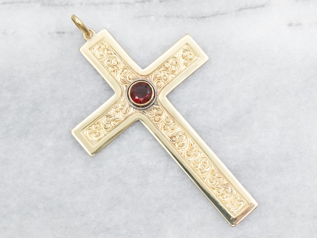 Ornate Gold and Garnet Statement Cross