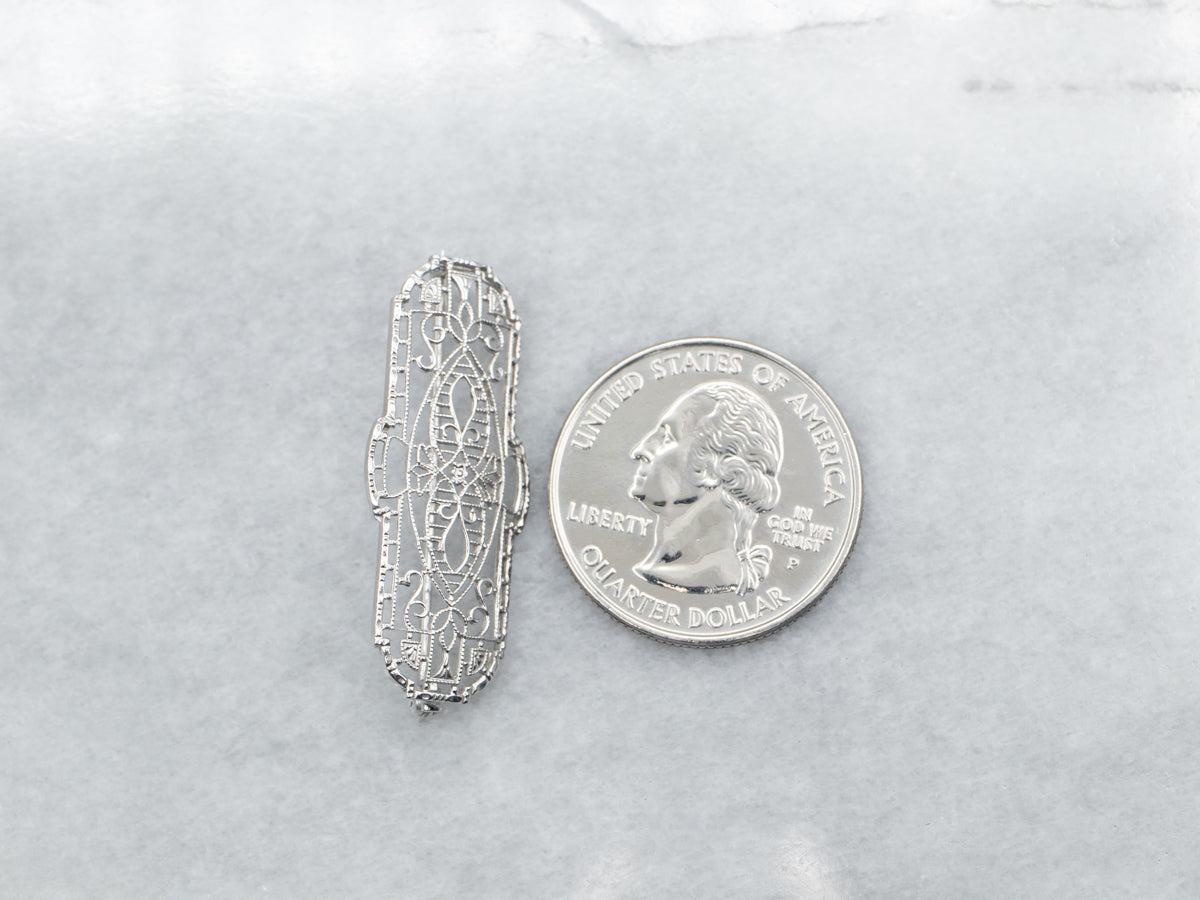 White Gold Art Deco Filigree Brooch