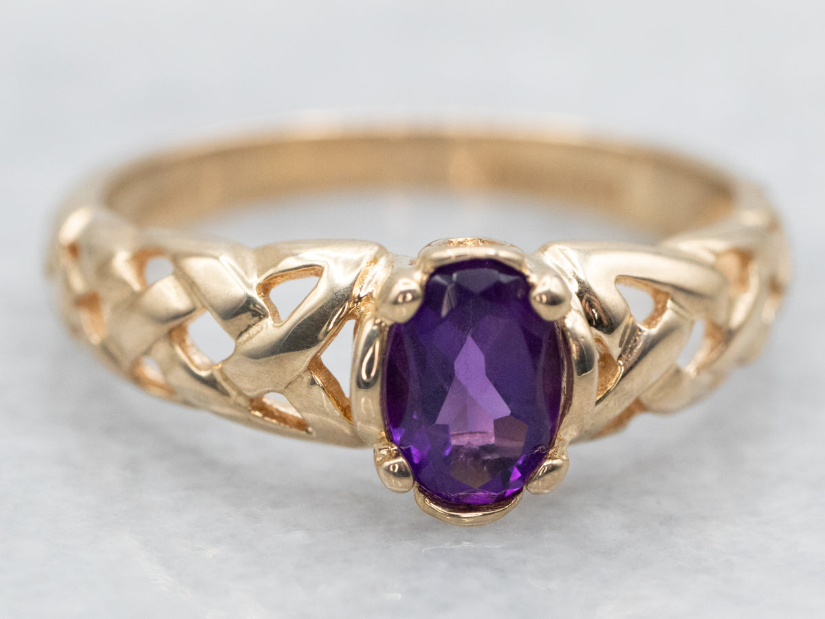 Braided Gold Amethyst Solitaire Ring
