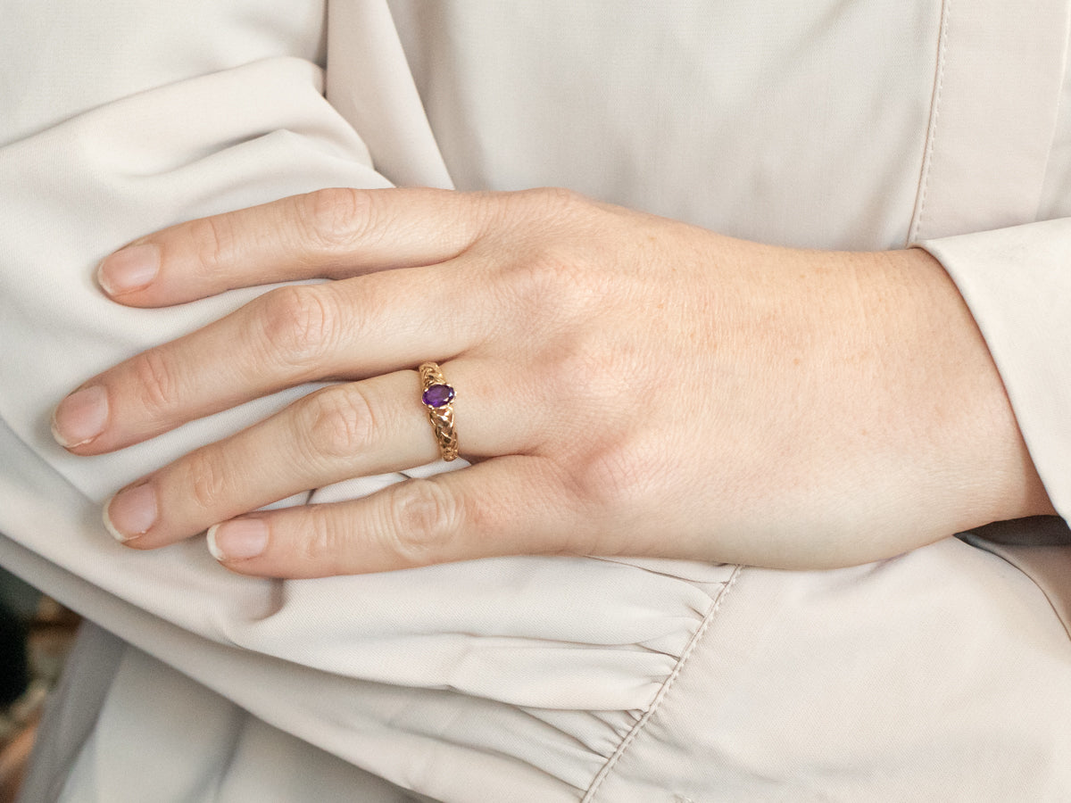 Braided Gold Amethyst Solitaire Ring