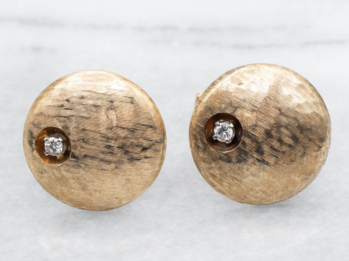 Yellow Gold Textured Cufflinks with Diamond Accent