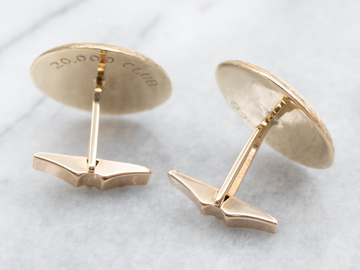 Yellow Gold Textured Cufflinks with Diamond Accent