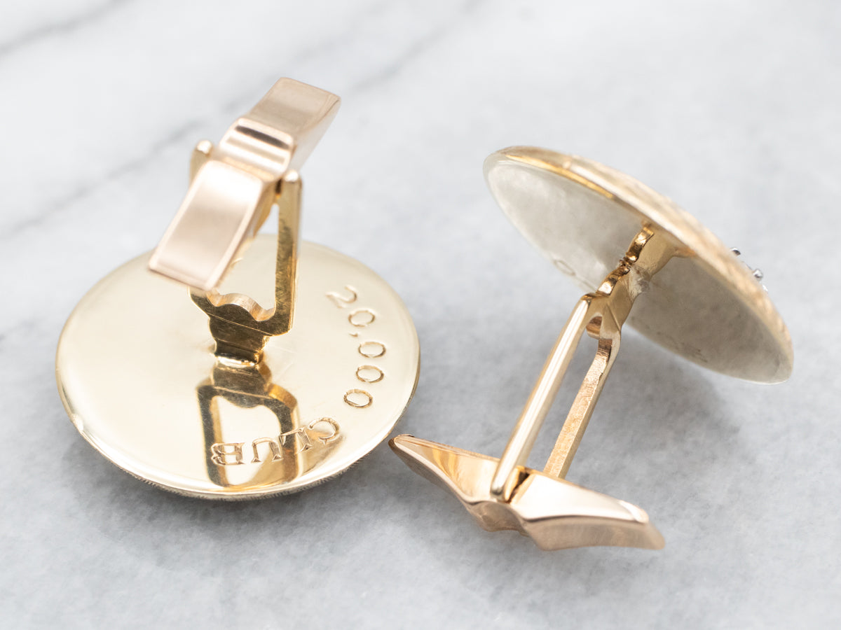 Yellow Gold Textured Cufflinks with Diamond Accent