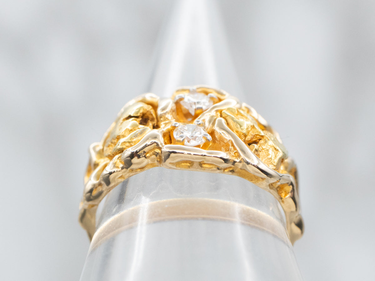 High Karat Gold Nugget and Diamond Ring