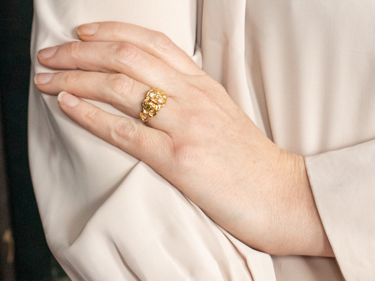 High Karat Gold Nugget and Diamond Ring