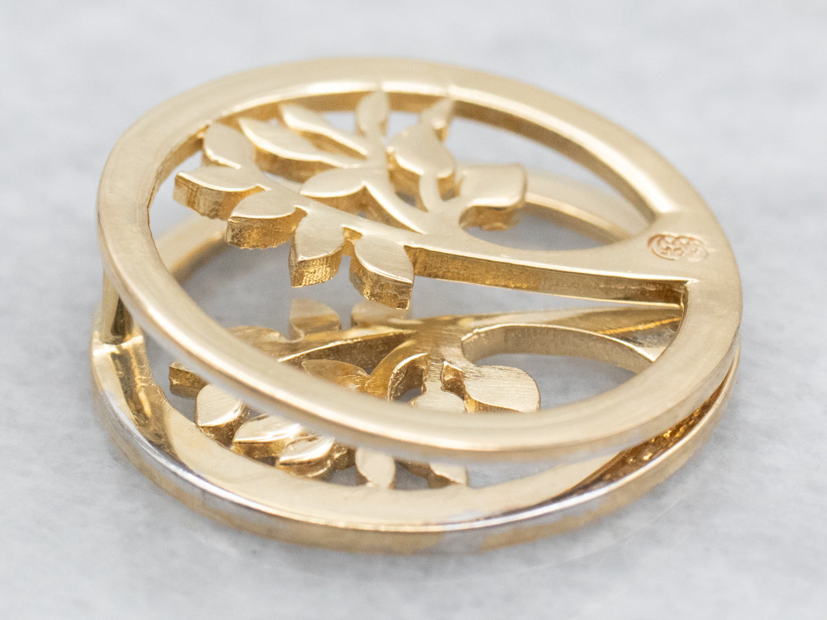 Modern Two Tone Gold Diamond Tree Slide Pendant