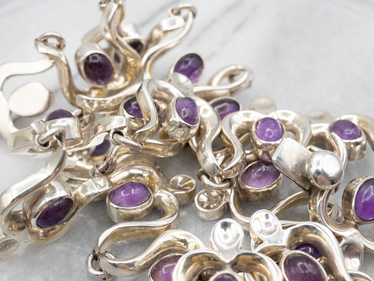 Sterling Silver Bold Amethyst Tulip-Link Collar Necklace