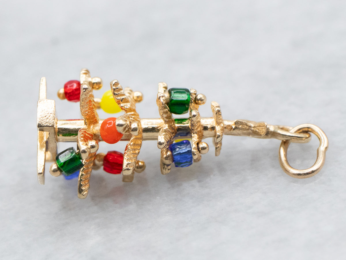 Tree Pendant with Multi Colored Beads