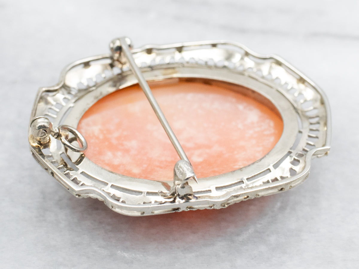 White Gold Filigree Cameo Brooch or Pendant