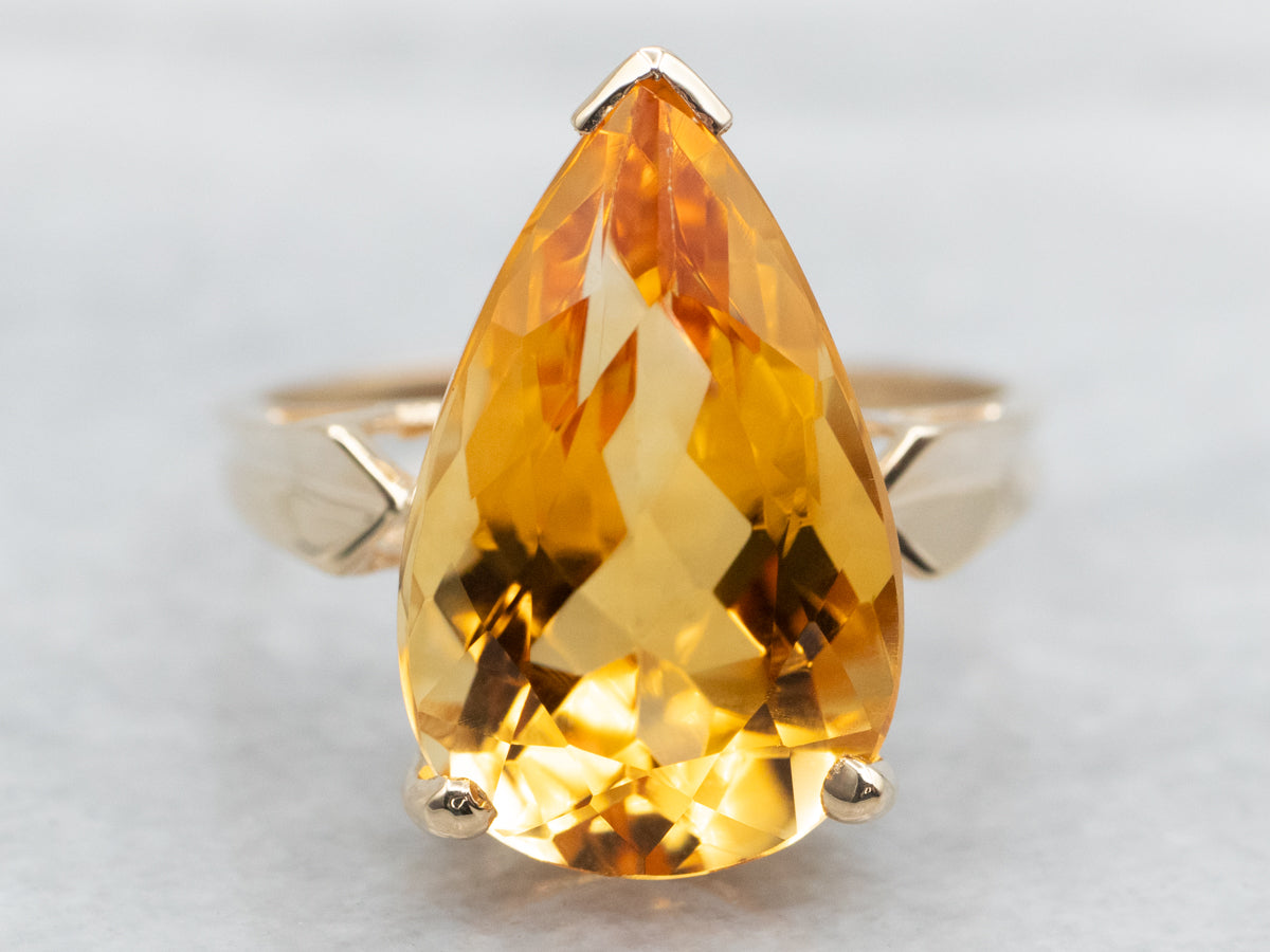 Pear-Cut Citrine Solitaire Ring in Yellow Gold