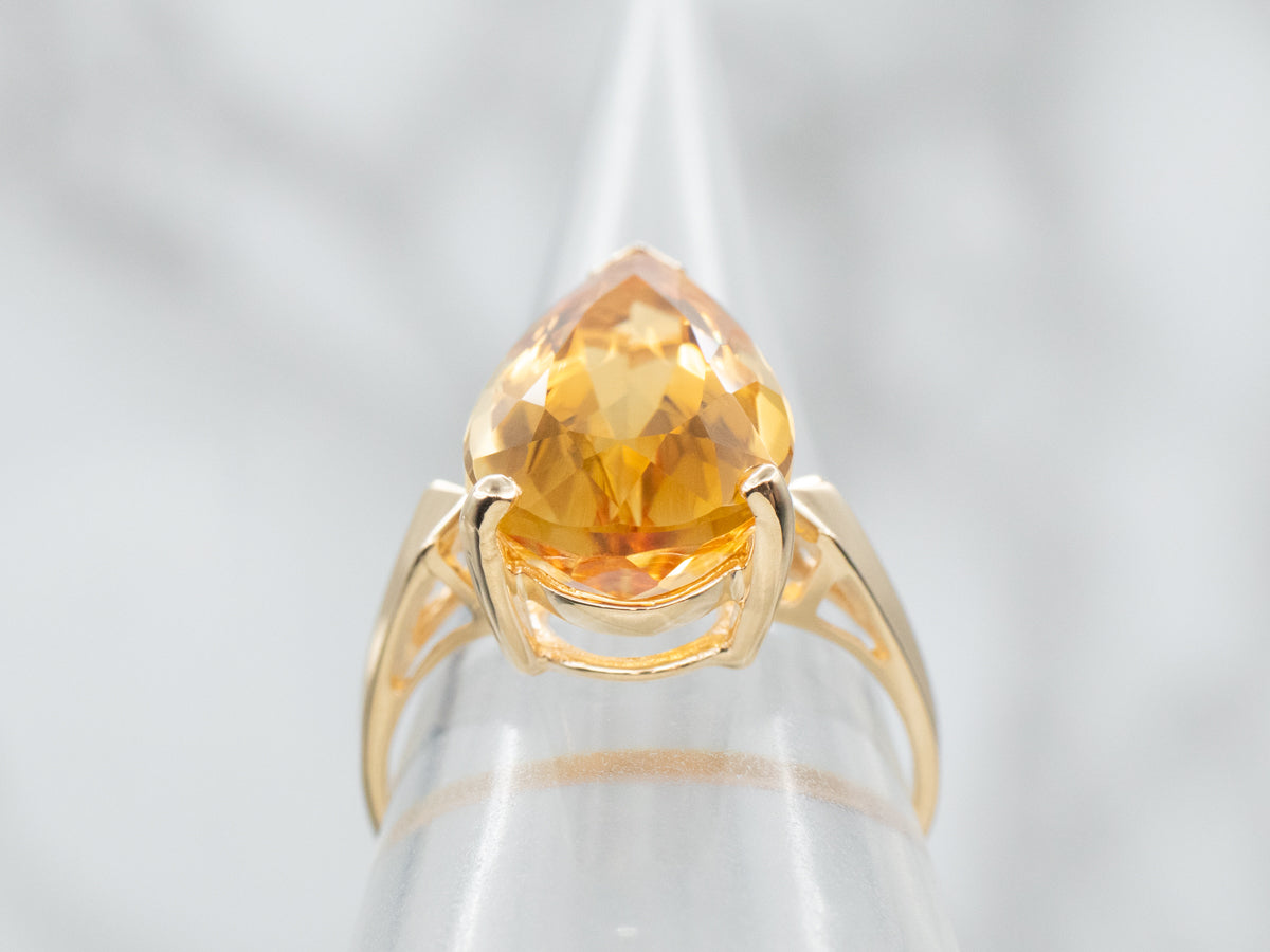 Pear-Cut Citrine Solitaire Ring in Yellow Gold