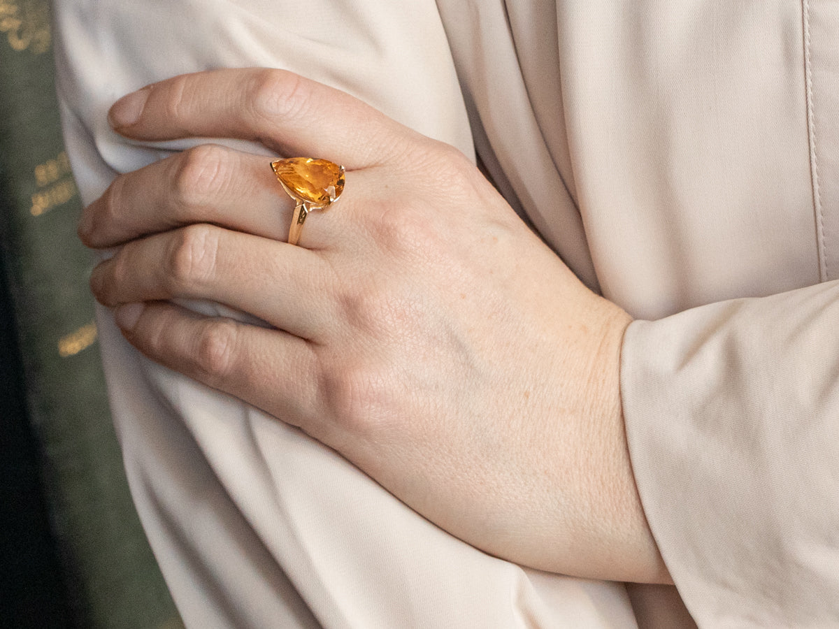 Pear-Cut Citrine Solitaire Ring in Yellow Gold