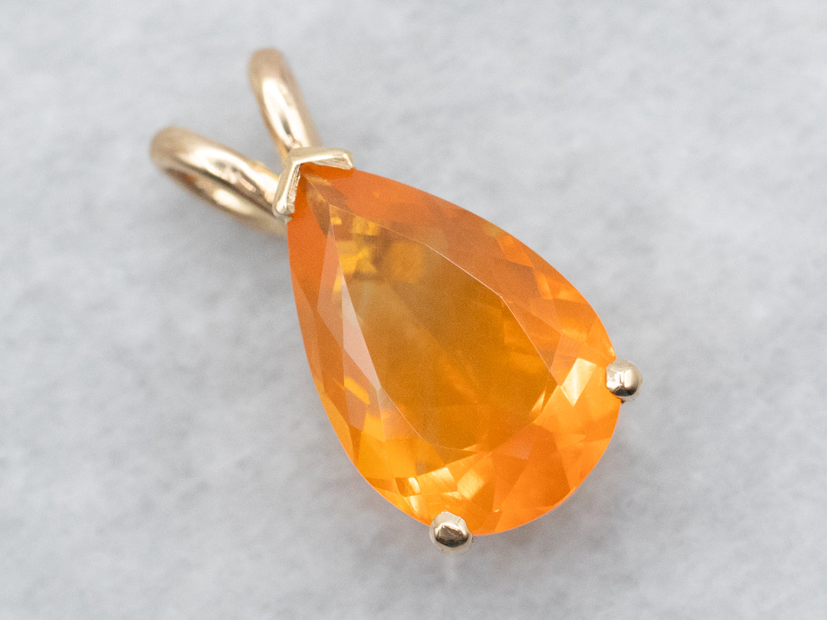 Fire Opal Solitaire Pendant